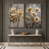 Golden Flora Kanvas Duvar Tablosu - 2'li Canvas Tablo Seti - VOOV6001