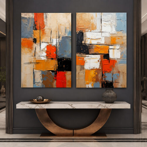 Modern Soyut Kanvas Duvar Tablosu - 2'li Canvas Tablo Seti - VOOV6002
