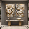 Golden Magnolia Kanvas Duvar Tablosu - 2'li Canvas Tablo Seti - VOOV6004