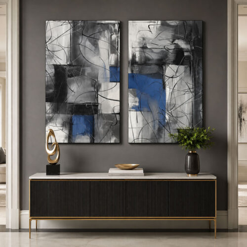 Modern Soyut Kanvas Duvar Tablosu - 2'li Canvas Tablo Seti - VOOV6005