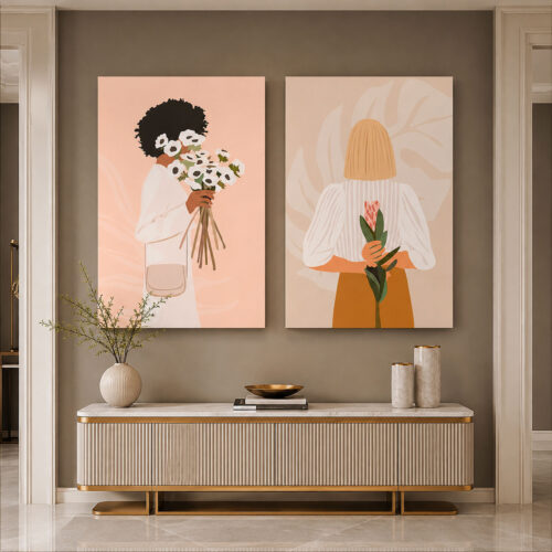 Blooming Ladies Kanvas Duvar Tablosu - 2'li Canvas Tablo Seti - VOOV6006
