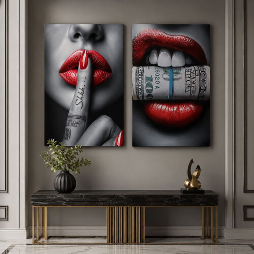Money & Silence Kanvas Duvar Tablosu - 2'li Canvas Tablo Seti - VOOV6008