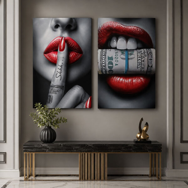Money & Silence Kanvas Duvar Tablosu - 2'li Canvas Tablo Seti - VOOV6008