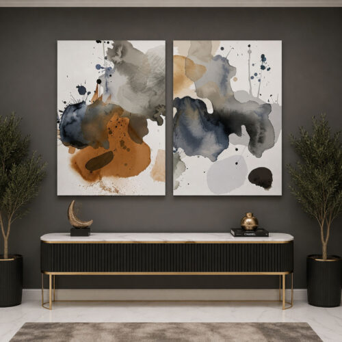 Modern Soyut Kanvas Duvar Tablosu - 2'li Canvas Tablo Seti - VOOV6010
