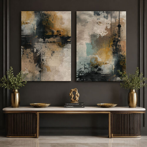 Modern Soyut Kanvas Duvar Tablosu - 2'li Canvas Tablo Seti - VOOV6011