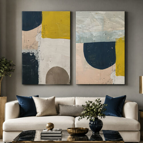 Modern Soyut Kanvas Duvar Tablosu - 2'li Canvas Tablo Seti - VOOV6012