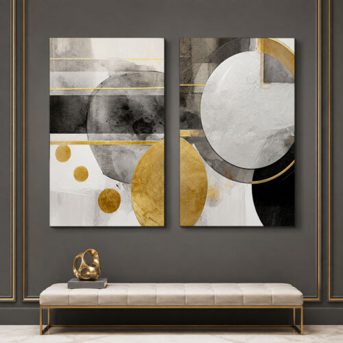 Abstract Geometric Kanvas Duvar Tablosu - 2'li Canvas Tablo Seti - VOOV6014