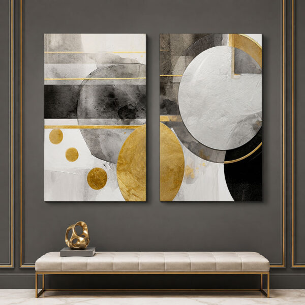 Abstract Geometric Kanvas Duvar Tablosu - 2'li Canvas Tablo Seti - VOOV6014