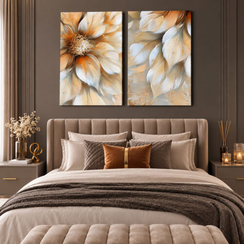 Abstract Flowers Kanvas Duvar Tablosu - 2'li Canvas Tablo Seti - VOOV6017