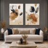 Abstract Flowers Kanvas Duvar Tablosu - 2'li Canvas Tablo Seti - VOOV6018