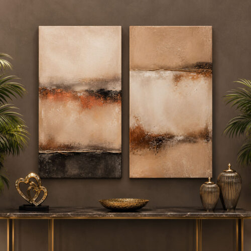 Organic Abstract Kanvas Duvar Tablosu - 2'li Set Kanvas Tablo - VOOV6021
