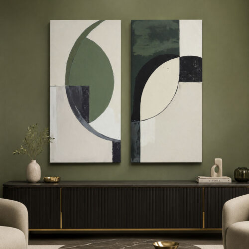 Modern Geometri Kanvas Duvar Tablosu - 2'li Set Kanvas Tablo - VOOV6033