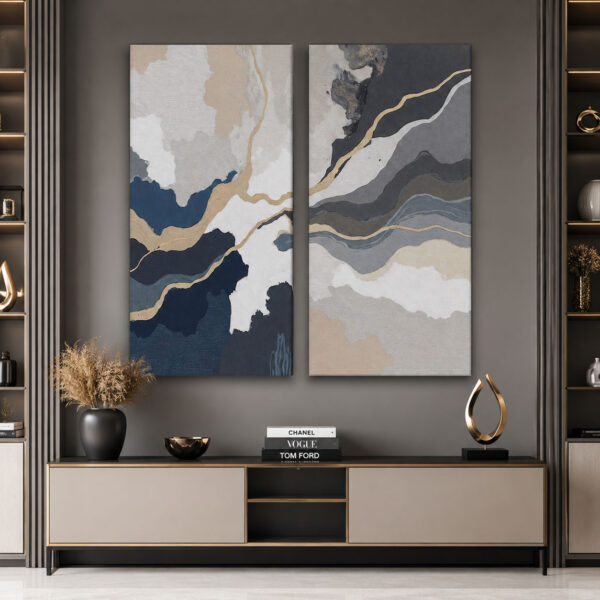 Modern Abstract Kanvas Duvar Tablosu - 2'li Set Kanvas Tablo - VOOV6034