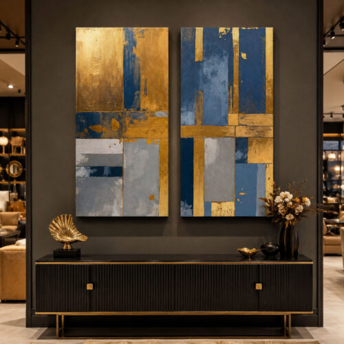 Modern Abstract Kanvas Duvar Tablosu - 2'li Set Kanvas Tablo - VOOV6035