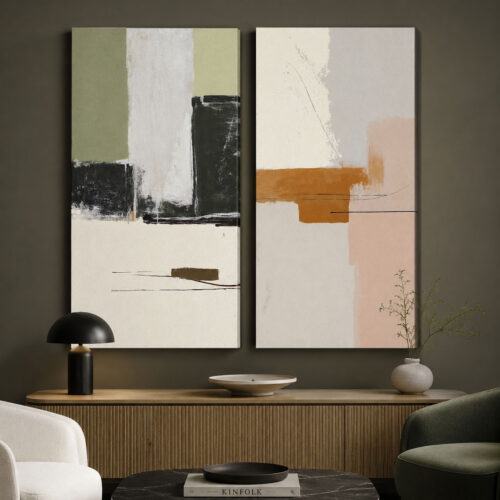 Modern Abstract Kanvas Duvar Tablosu - 2'li Set Kanvas Tablo - VOOV6036