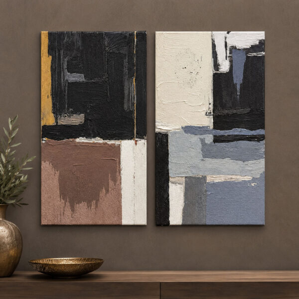 Modern Abstract Kanvas Duvar Tablosu - 2'li Set Kanvas Tablo - VOOV6039