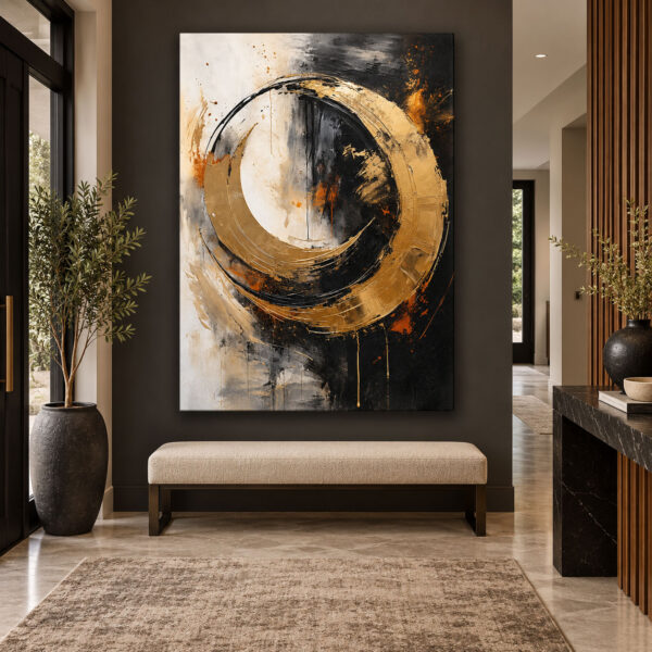 Gold Döngü Siyah Bej Modern Soyut Tuval Kanvas Tablo - VOOV3429
