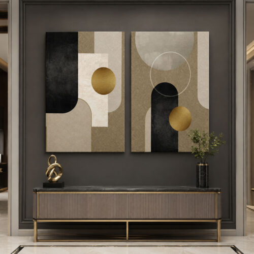 Golden Balance Kanvas Duvar Tablosu - 2'li Canvas Tablo Seti - VOOV4305