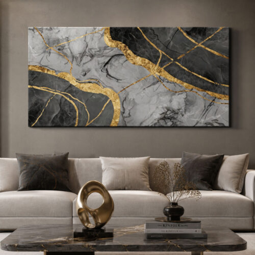 Golden Veins Dekoratif Soyut Kanvas Tablo - VOOV3553