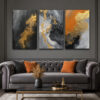 Altın Akış Siyah Turuncu Gold Soyut Kanvas Duvar Tablosu 3'lü Canvas Tablo Seti - VOOV6079