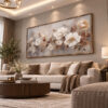 Eskitme Ahşap Çerçeveli - 75x150cm Soft Manolya Çiçekleri Kanvas Tuval Tablo - VOOV9142