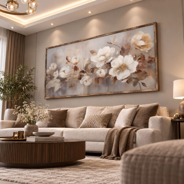 Eskitme Ahşap Çerçeveli - 75x150cm Soft Manolya Çiçekleri Kanvas Tuval Tablo - VOOV9142
