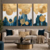 Gold Daireler ve Mavi Dağlar Kanvas Duvar Tablosu 3'lü Canvas Tablo Seti - VOOV6092