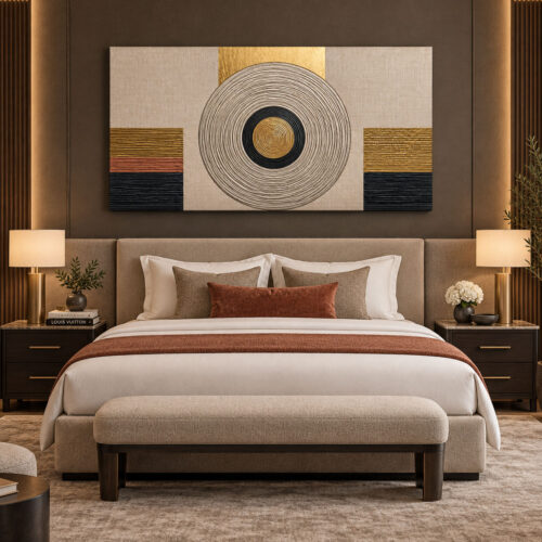 Gold Daireli Modern Geometrik Soyut Tuval Kanvas Tablo - VOOV3722
