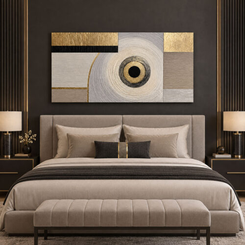 Gold Daireli Modern Geometrik Soyut Tuval Kanvas Tablo - VOOV3723