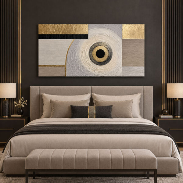 Gold Daireli Modern Geometrik Soyut Tuval Kanvas Tablo - VOOV3723