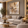 Gold Ahşap Çerçeveli - 100x100cm Gold Soyut Çiçek Patlaması Kanvas Tuval Tablo - VOOV9122