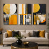 Hardal Sarısı Lacivert Gold Modern Soyut Kanvas Duvar Tablosu 3'lü Canvas Tablo Seti - VOOV6083