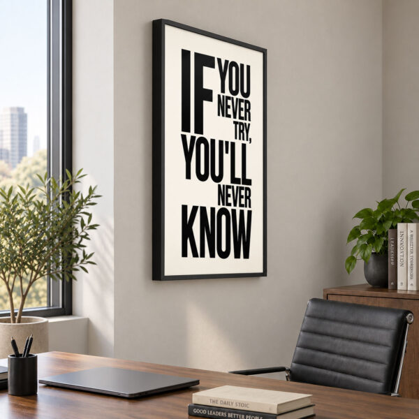Siyah Doğal Ahşap Çerçeveli 60x90cm Tipografik Motivasyon Kanvas Tuval Tablo - VOOV9101
