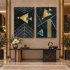 Lacivert Gold Geometrik - İkili Kanvas Tuval Tablo Seti - VOOV6121