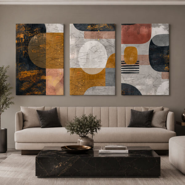 Modern Geometrik Soyut Kanvas Duvar Tablosu 3'lü Canvas Tablo Seti - VOOV6085