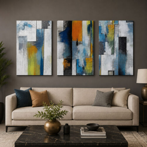 Modern Geometrik Soyut Kanvas Duvar Tablosu 3'lü Canvas Tablo Seti - VOOV6086