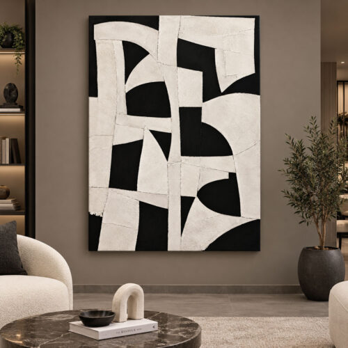 Siyah Beyaz Geometrik Soyut Tuval Kanvas Tablo - VOOV3683