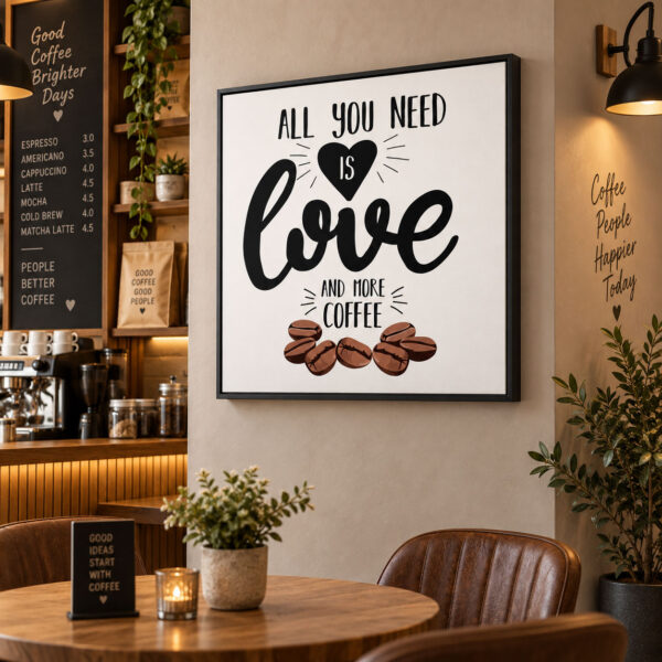Siyah Doğal Ahşap Çerçeveli - 75x75cm All You Need Is Love – Coffee Dekoratif Kanvas Tablo - VOOV9108