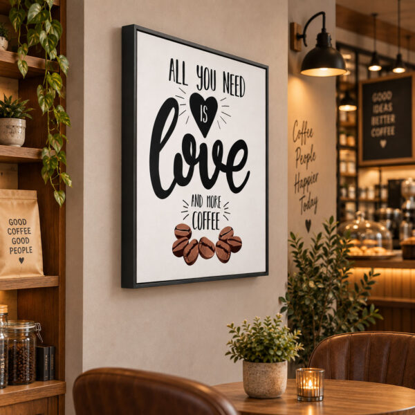 Siyah Doğal Ahşap Çerçeveli - 75x75cm All You Need Is Love – Coffee Dekoratif Kanvas Tablo - VOOV9108