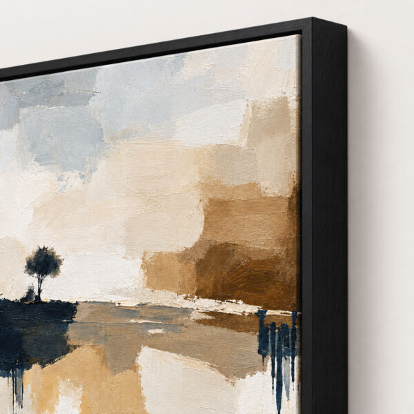 Siyah Doğal Ahşap Çerçeveli - 60x90cm Modern Soyut Manzara Üçlü Kanvas Tuval Tablo Seti - VOOV9104