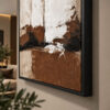 Siyah Doğal Ahşap Çerçeveli - 60x90cm Toprak Tonları Soyut Üçlü Kanvas Tuval Tablo Seti - VOOV9109