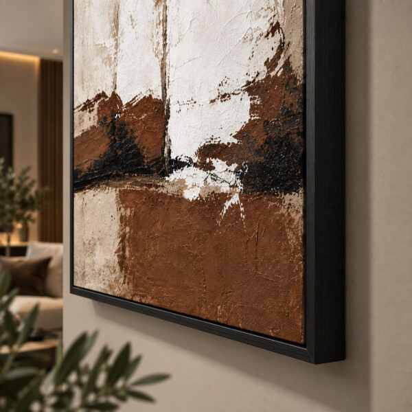 Siyah Doğal Ahşap Çerçeveli - 60x90cm Toprak Tonları Soyut Üçlü Kanvas Tuval Tablo Seti - VOOV9109