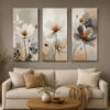 Soft Çiçekler Kanvas Duvar Tablosu - 3'lü Canvas Tablo Seti - VOOV6049