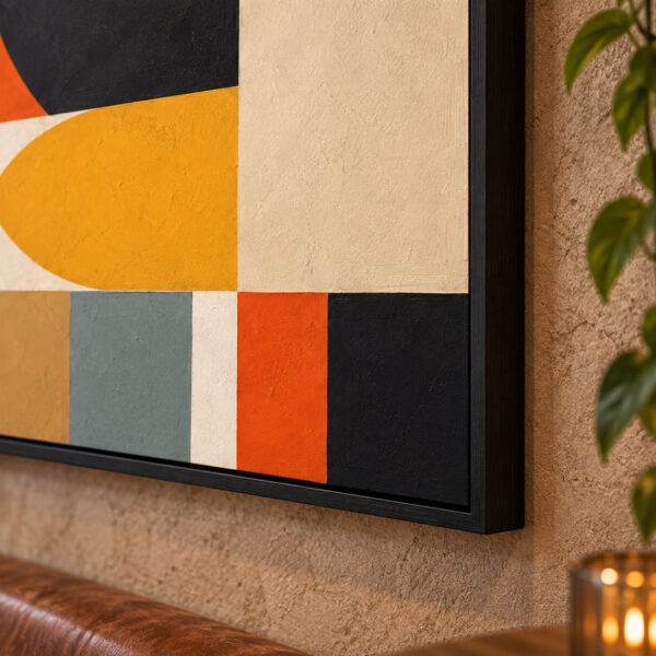 Siyah Doğal Ahşap Çerçeveli - 60x90cm Modern Geometrik Ritim Üçlü Kanvas Tuval Tablo Seti - VOOV9113